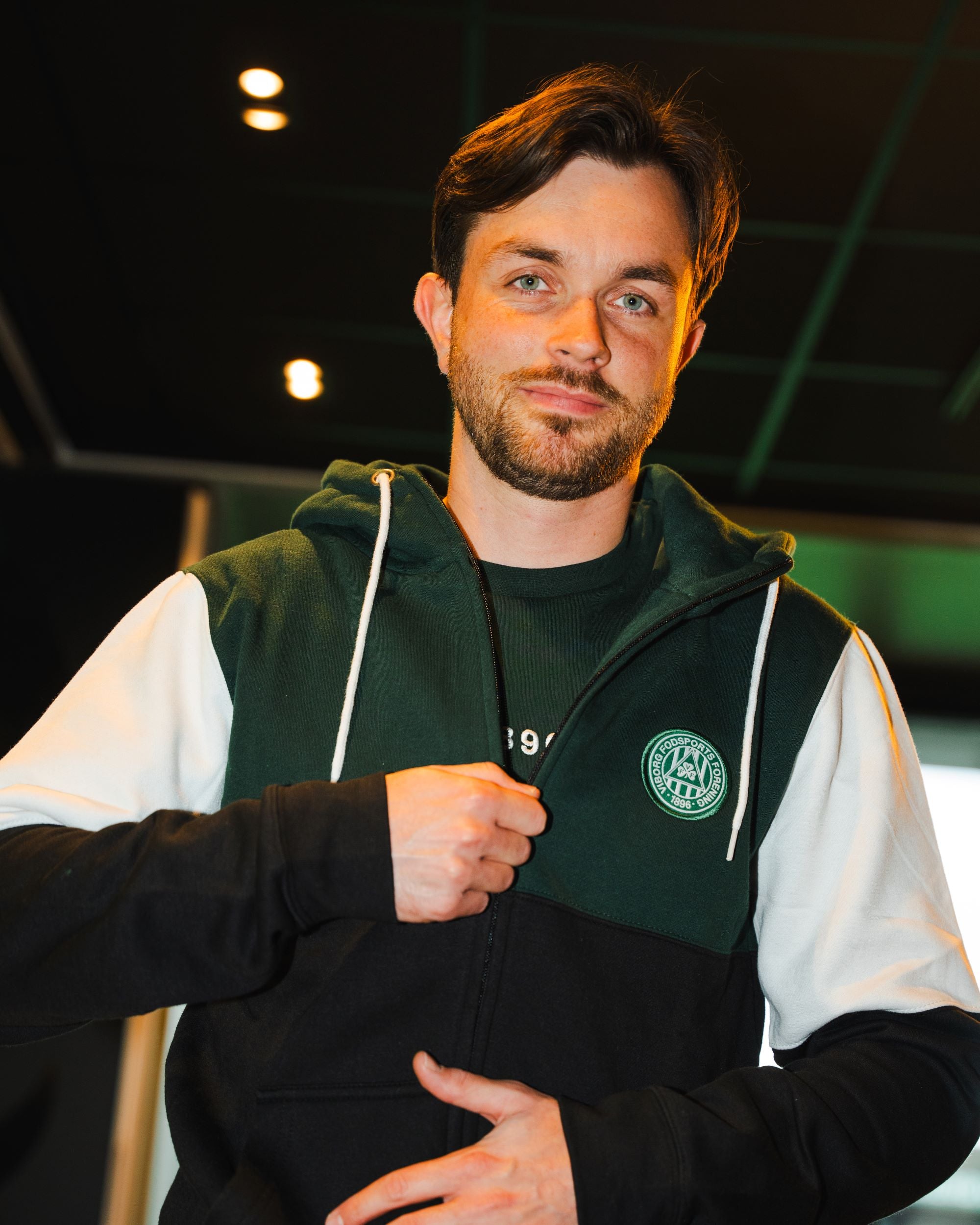 Viborg FF Zip Hoodie Grøn-Hvid