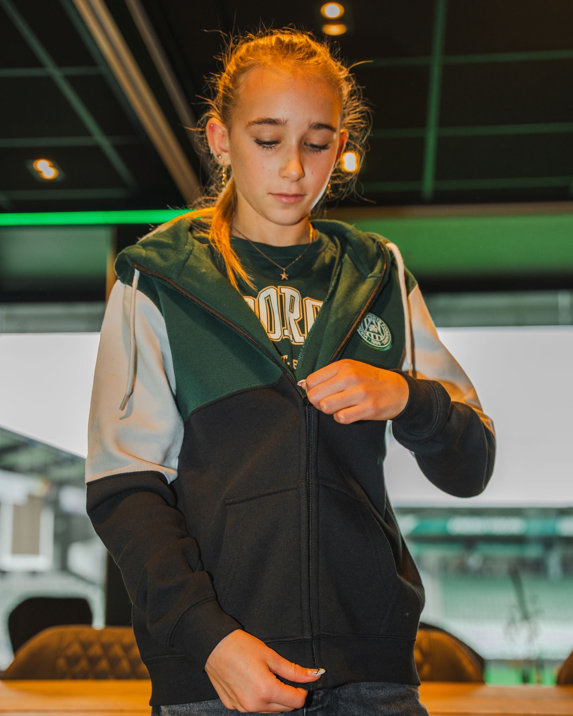 Viborg FF Zip Hoodie Grøn-Hvid Børn